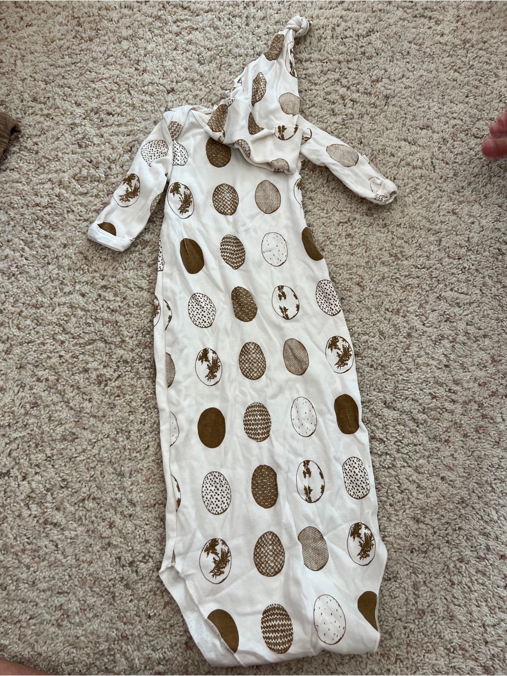 Kate Quinn Kids One-Shoulder Sleep Gown in Cream with Brown Dot Print